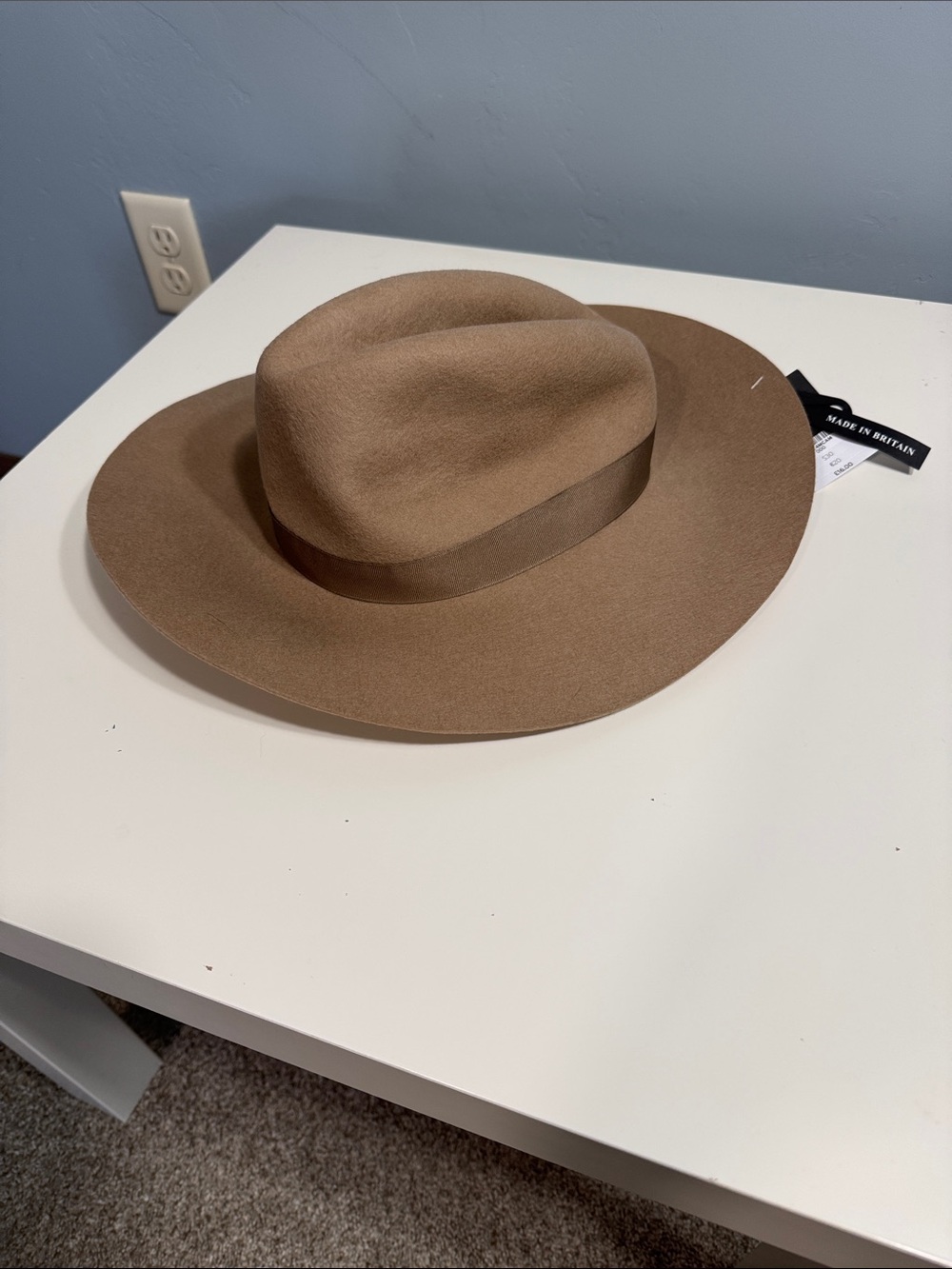 Topshop Camel Felt Fedora with Ribbon Tag